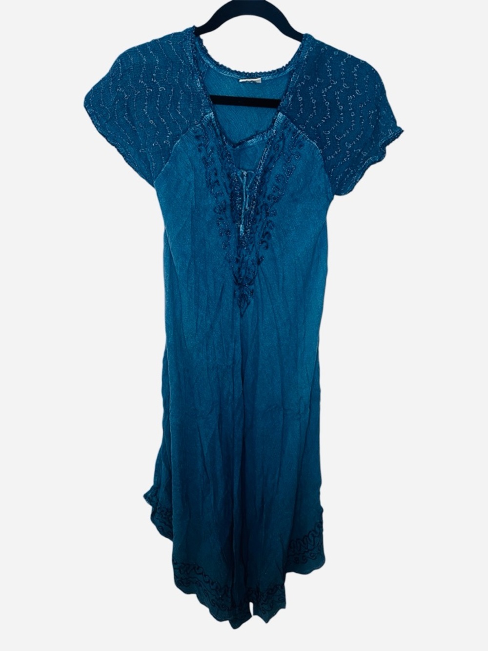 Advance Apparels Blue Knit Dress with Decorative Neck